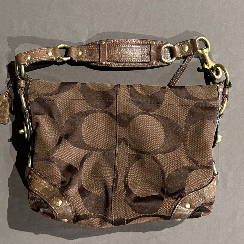 COACH Carly Signature Shoulder Bag – Dark Brown